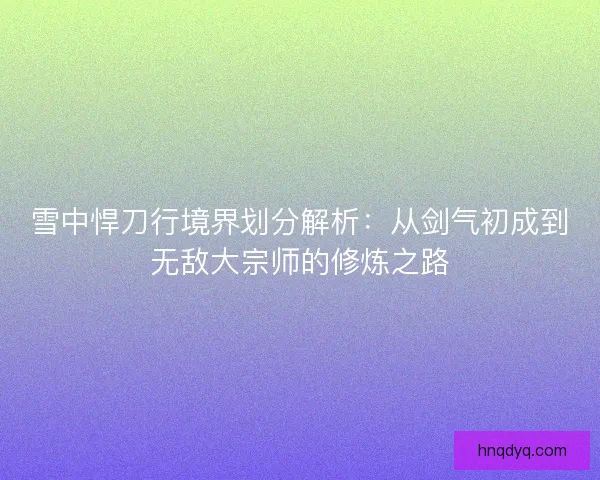 雪中悍刀行境界划分解析：从剑气初成到无敌大宗师的修炼之路