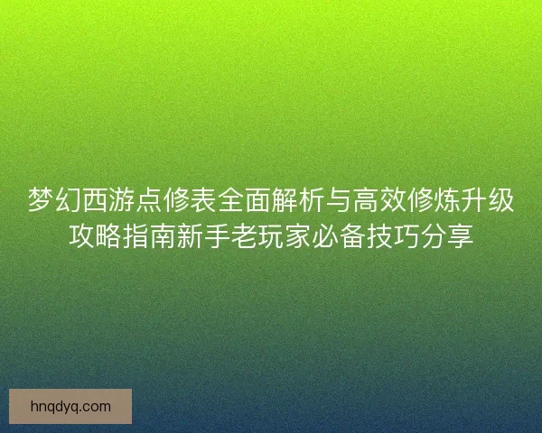 梦幻西游点修表全面解析与高效修炼升级攻略指南新手老玩家必备技巧分享