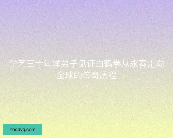 学艺三十年洋弟子见证白鹤拳从永春走向全球的传奇历程