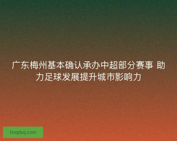 广东梅州基本确认承办中超部分赛事 助力足球发展提升城市影响力